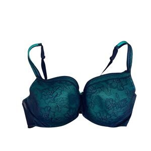 Cacique 42DD Teal Blue Lace Bra Padded Underwire Plus Size Lingerie Adjustable